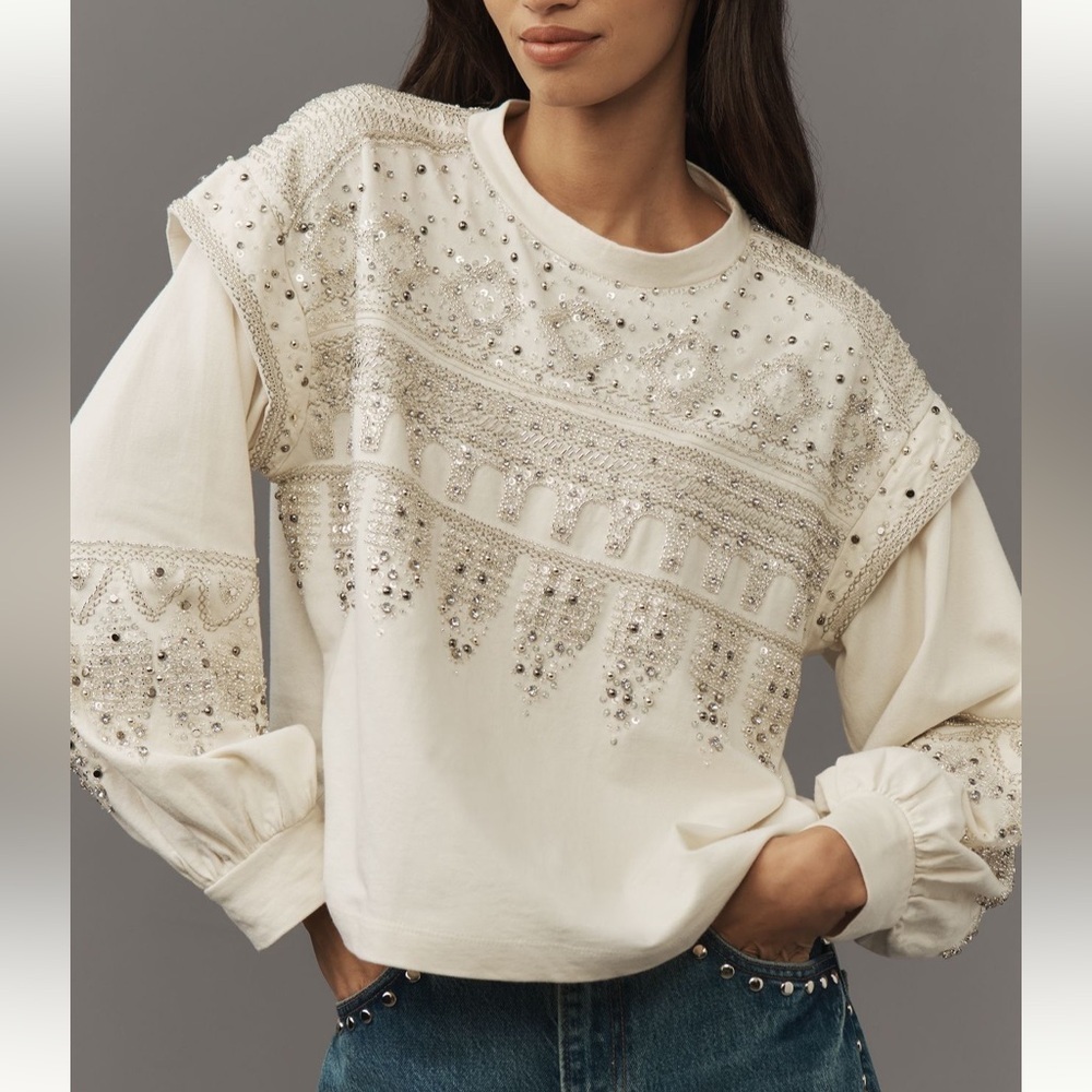 PILCRO ANTHROPOLOGIE RHINESTONE SWEATSHIRT 1X - Picture 2 of 6